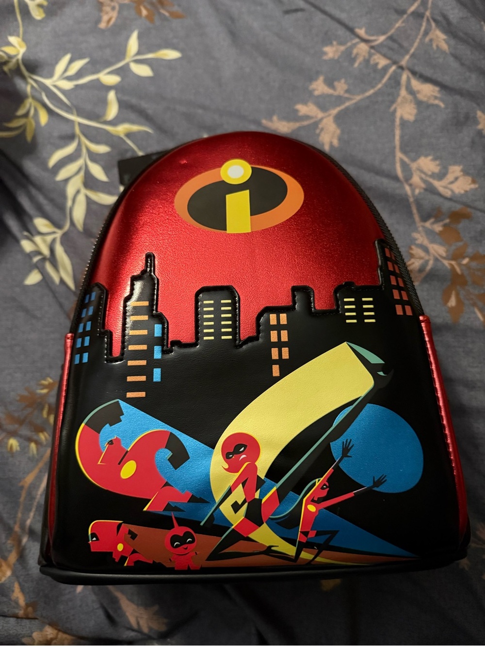Loungefly Red and Black Incredibles Cityscape Kids Backpack